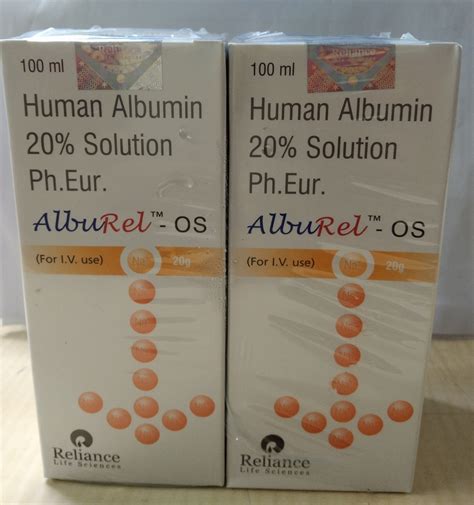 alburel reliance human albumin 20 solution 100 ml rs 4000 box