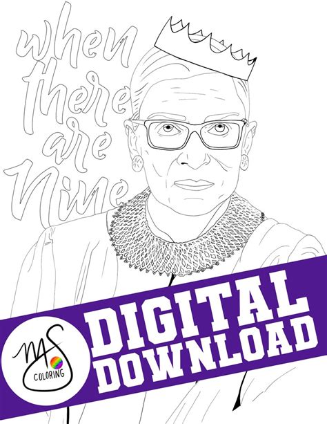Female Empowerment Ruth Bader Ginsburg Coloring Page Etsy