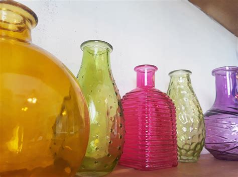Boho Colored Glass Retro Vase Bottle Vintage Retro Vases Etsy Art