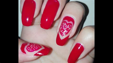 elegant valentines day nail art tutorial    nail polish diy heart nails rose