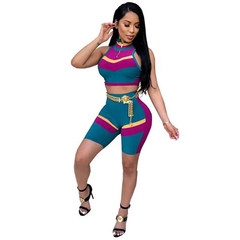sexy 2 piece set women striped print boho outfits beach crop tops bodycon shorts sweat suits