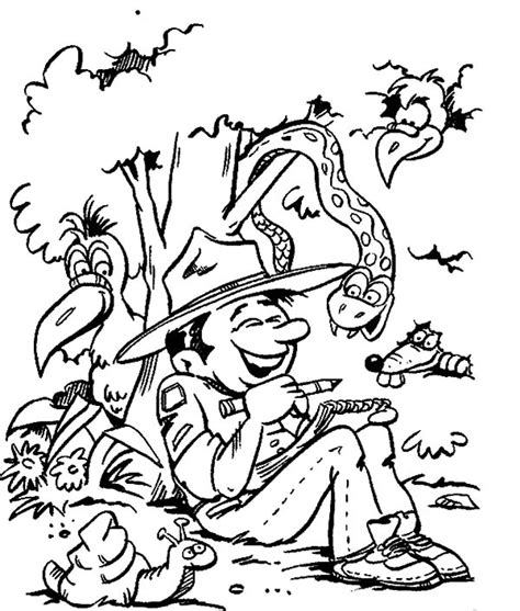 scouting boy  making friend  wild animals coloring pages