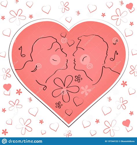 happy valentine`s day greeting card couple faces two people in heart