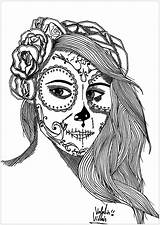 Coloring Muertos Los Dia Woman El Día Mexican Makeup Pages Valentin Celebrated Representing Inspired Holiday Adult sketch template