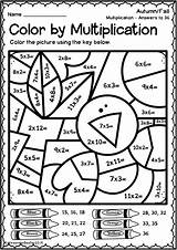 Worksheets Math Grade Multiplication 4th Fun Coloring Color Pdf Fall Autumn Number Code sketch template