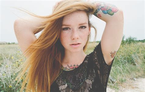 wallpaper girl grass woman model tattoo redhead tattoos hattie