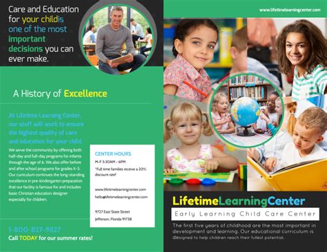 lifetime learning center bi fold brochure template