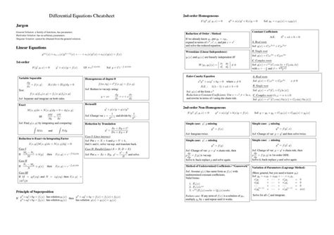 linear equations cheat sheet differential equations cheatsheet