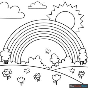 rainbow  kids coloring page easy drawing guides