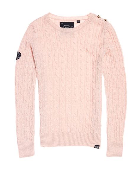 womens croyde cable knit jumper in pink superdry uk