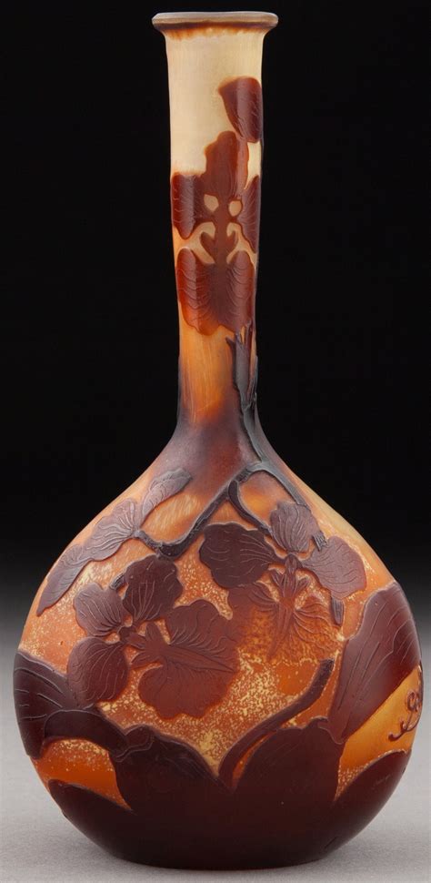 Gallé Glass Cameo Iris Vase Circa 1910 Marks Gallé 7 Inches 17 8 Cm