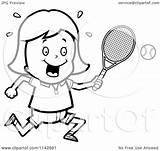 Tennis Racket Ball Girl Cartoon Swinging Her Clipart Cory Thoman Outlined Coloring Vector 2021 Clipartof sketch template