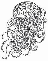 Coloring Pages Jellyfish Ocean Mandala Adult Themed Printable Colouring Embroidery Fish Unique Adults Books Drawing Sheets Urban Threads Waves Designs sketch template