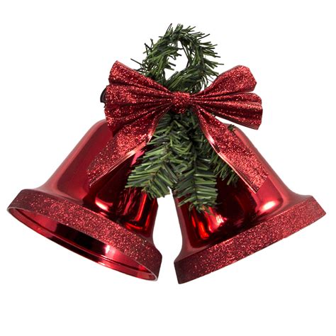 trim  home mm red double bell  glitter accent seasonal christmas indoor decor