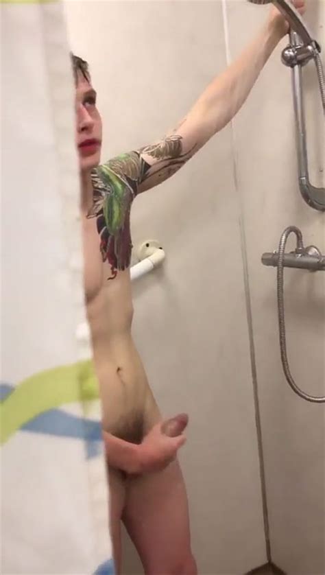 sexy smooth twink busting a nut in public showers my own private locker room