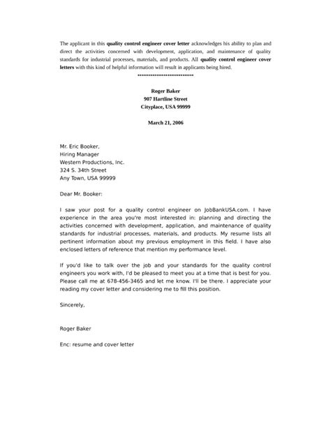 quality control engineer cover letter samples and templates