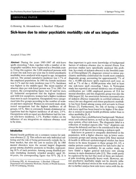 Pdf Sick Leave Due To Minor Psychiatric Morbidity Role Of Sex