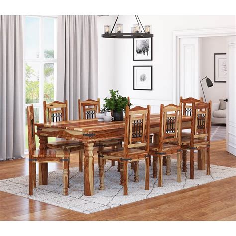 dallas classic solid wood rustic dining room table  chair set