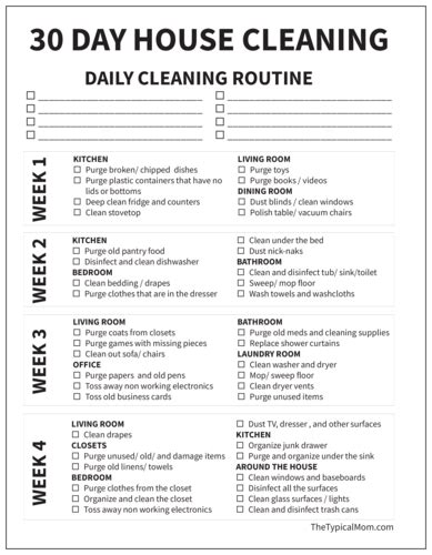 Black And White 30 Day House Cleaning Checklist Label Templates