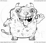 Ugly Outlined Devil Waving Clipart Cartoon Coloring Vector Cory Thoman Royalty sketch template