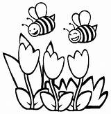 Bee Coloring Pages Bumble Honey Tulips Drawing Spring Clipart Printable Bees Flowers Flower Kids Couple Cute Cartoon Colouring Color Sheet sketch template