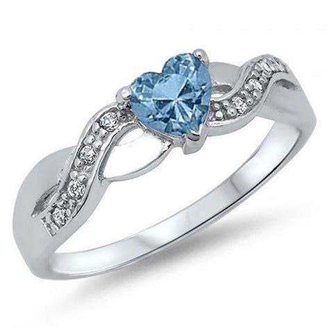 heart ring infinity ring heart shape blue aquamarine  clear cz