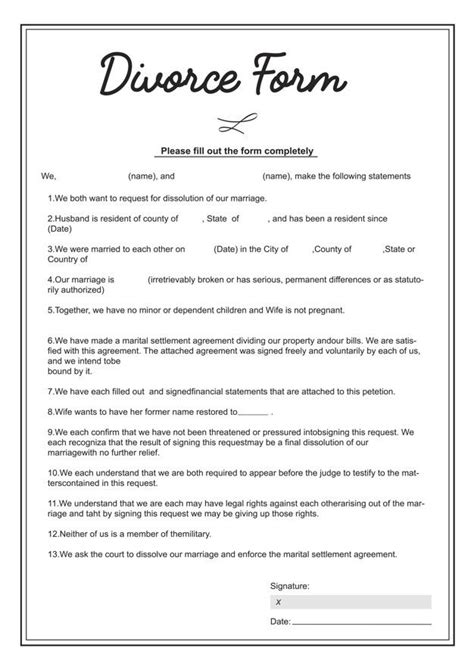 printable sample divorce template form  basic templates divorce