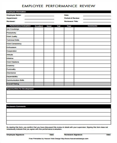 printable employee evaluations form printable forms