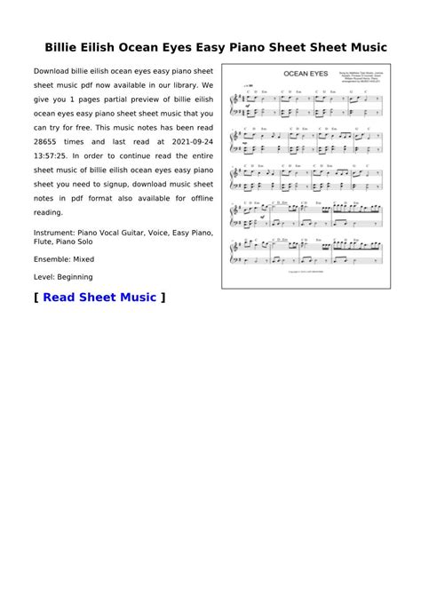 billie eilish ocean eyes easy piano sheet sheet  docslib