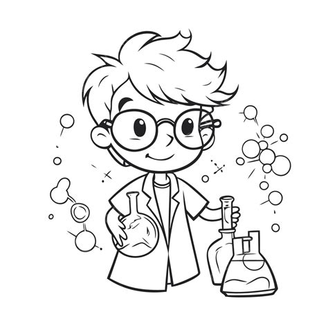 young scientist  liquid coloring page  kids outline sketch