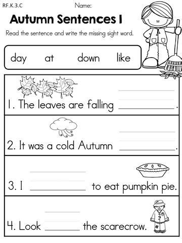fall literacy activities fall worksheets  prep kindergarten
