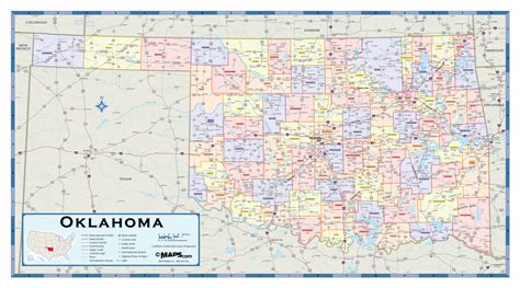 large wall map  oklahoma counties towns  era american map  population map wall