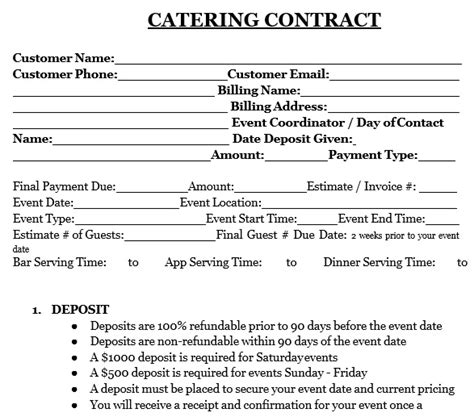 printable catering contract forms printable templates  nora