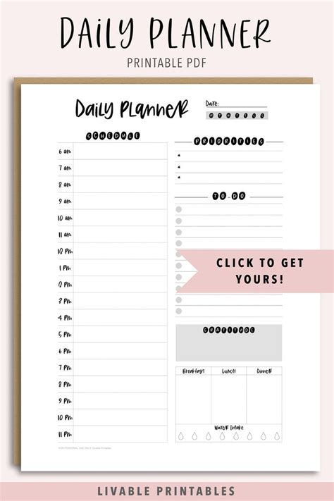 daily planner printable daily planner  etsy daily planner