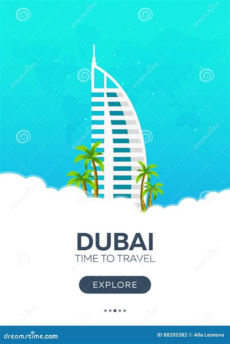 dubai uae time  travel travel poster vector flat illustration stock illustration