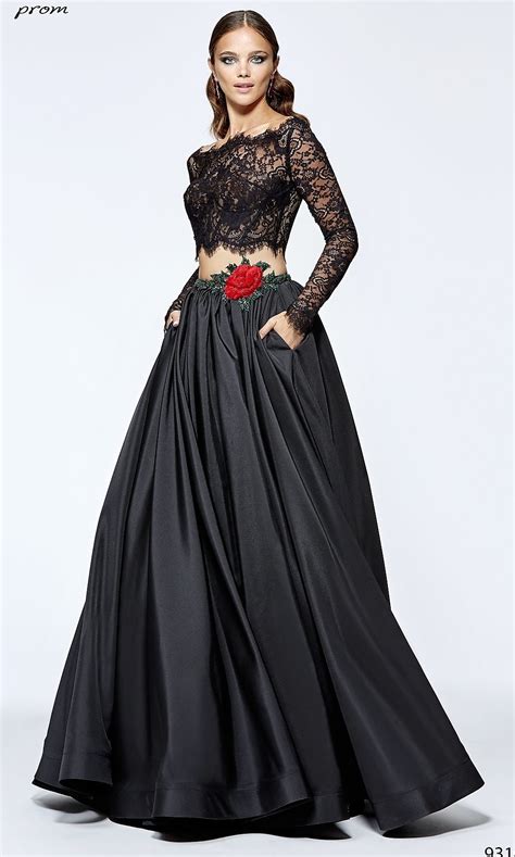 Two Piece Long Prom Dress With Lace Sleeves By Tarik