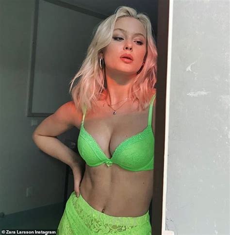 zara larsson strips down to a neon green bra as she poses for a series