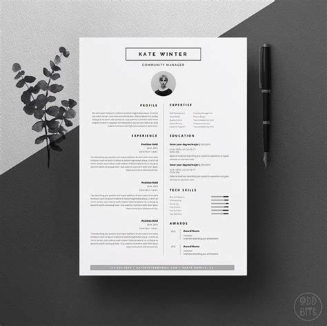 minimal resume template for word 1 and 2 page cv template icon set cover letter instant
