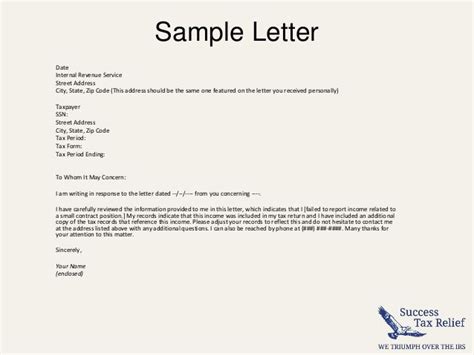 write letter explanation  irs  success tax  irs response