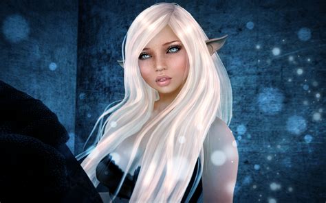 rendering fantasy girl elf ears white hair face eyes freckles
