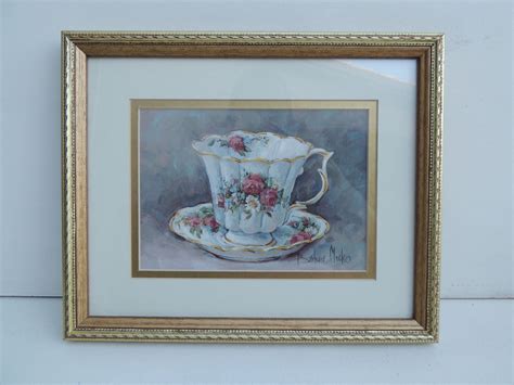 vintage print teacup saucer framed barbara mock english roses etsy