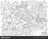 Coloring Drawing Fairyland Castle Country Medieval Worksheet Adults Forest Magic Children Fairy Illustration Pages Depositphotos Kids Castles Stock Printed Tale sketch template