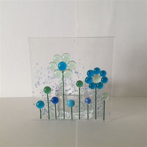 Floral Glass Plaque Floral Candle Display Fused Glass Kilnformed