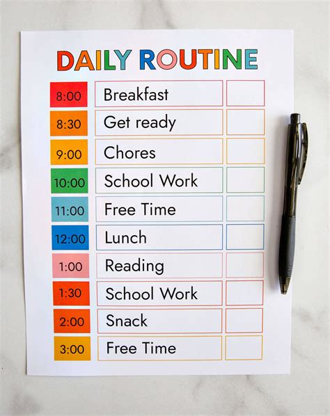 printable daily routine schedule printable lab