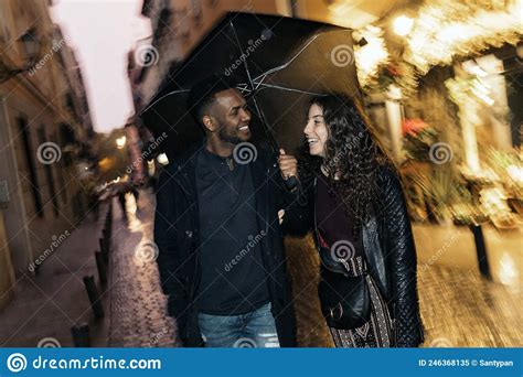 Interracial Couple Under The Rain Stock Image Image Of Expression