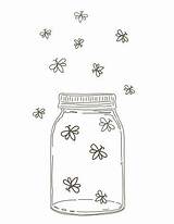 Fireflies Mason Jar Firefly Jars Vector Hand Drawn Drawing Lightning Bugs Outline Clip Tattoo Bullet Journal Pages Easy Drawings Summer sketch template
