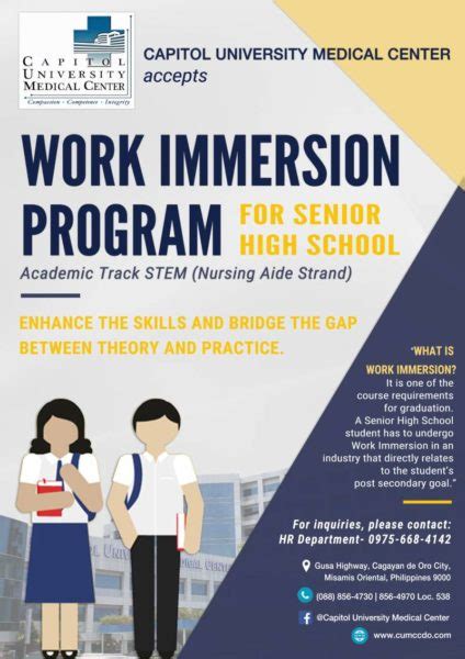 senior high school work immersion program cumc