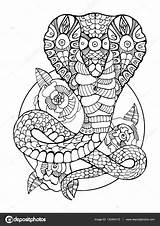 Cobra Snake Coloring Pages Tattoo Book Adult Adults Illustration Vector Colouring Stock Color Depositphotos Lines Stress Anti Choose Board sketch template