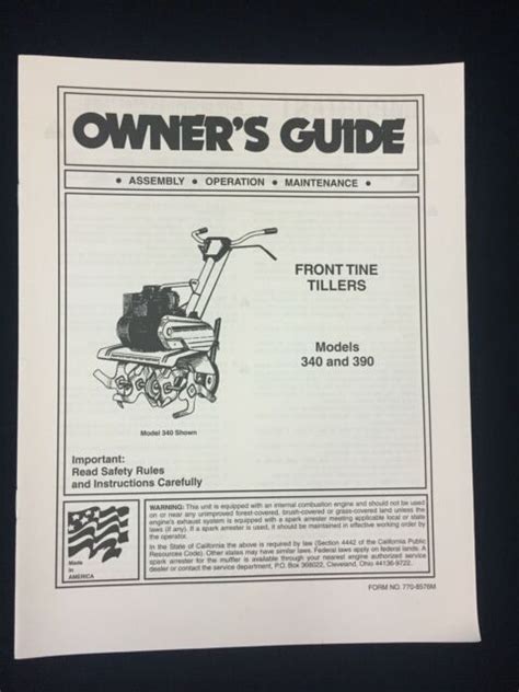 Mtd Front Tine Tillers Models 340 And 390 Owners Guide Ebay