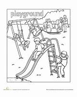 Coloring Pages Playground Worksheets Preschool Kids Places Printable Worksheet Para Colorear Education Colouring Clipart Sheets School Color Equipment Drawing Kindergarten sketch template